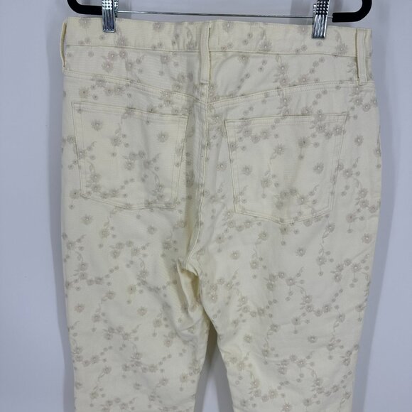 J Crew Eyelet Billie Demi Boot Crop Jeans 31 Floral High Rise Womens Cream AL874 - Picture 11 of 14